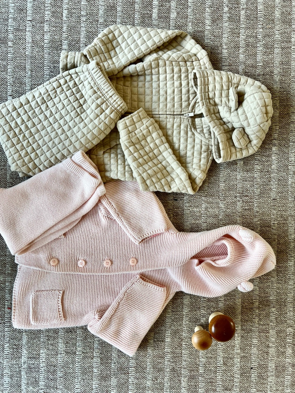 GAP Quilted Beige Hoodie Set & Pink Knit Hooded Cardigan Set